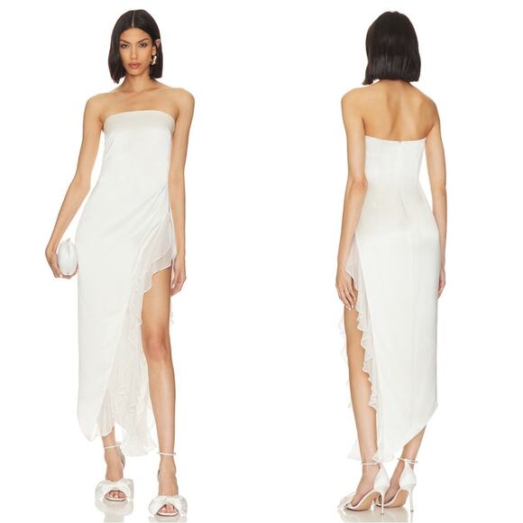 Retrofete Lorelai Strapless Ruched Draped Ruffle Asymmetric Maxi Dress Sz Small - Picture 1 of 15